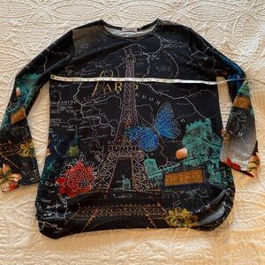 Woman’s JVINI Size XL Black long sleeve Pais Eifel Tower Butterfly bling